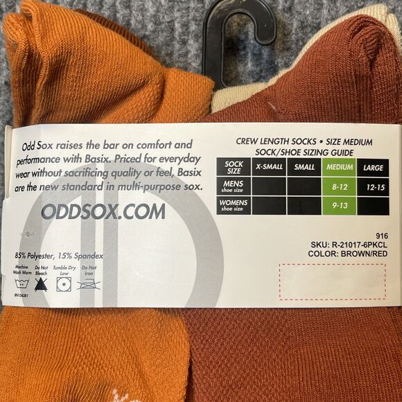 Basix by Odd Socks 6 Pairs Pack Socks Men Size 8-12 (M) Crew Brown/Red/Tan/Pink - Picture 4 of 6